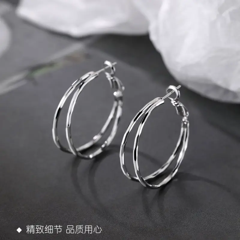 S999 sterling silver double layer ring earrings