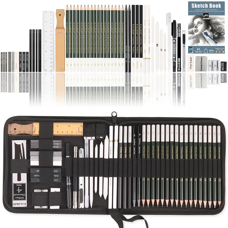 KALOUR 54-teiliges Skizzenstift-Set, Kunstzeichnungsstifte, professionelles Zeichen-Werkzeugset, direkter Verkauf vom Hersteller.