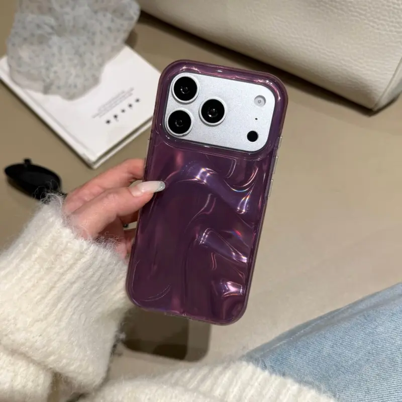 Double-Layer Deep Purple Satin Texture Phone Case for iPhone 16/15