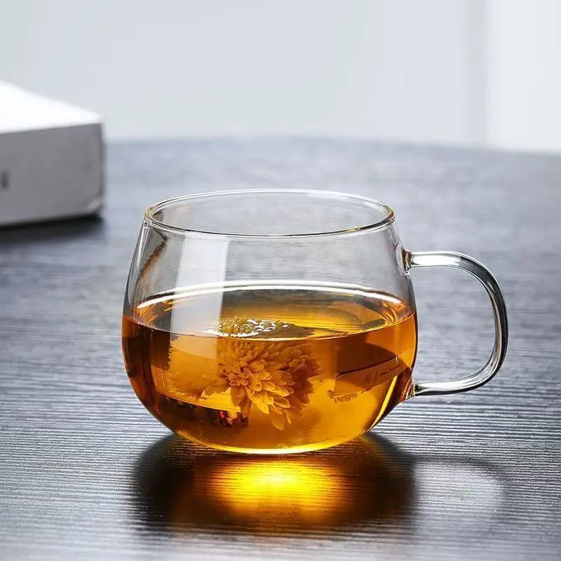 Transparent Glass Milk and Coffee Mug with Handle, Heat Resistant