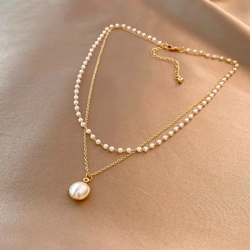 Französisches Designer-Perlencollier zweischichtig