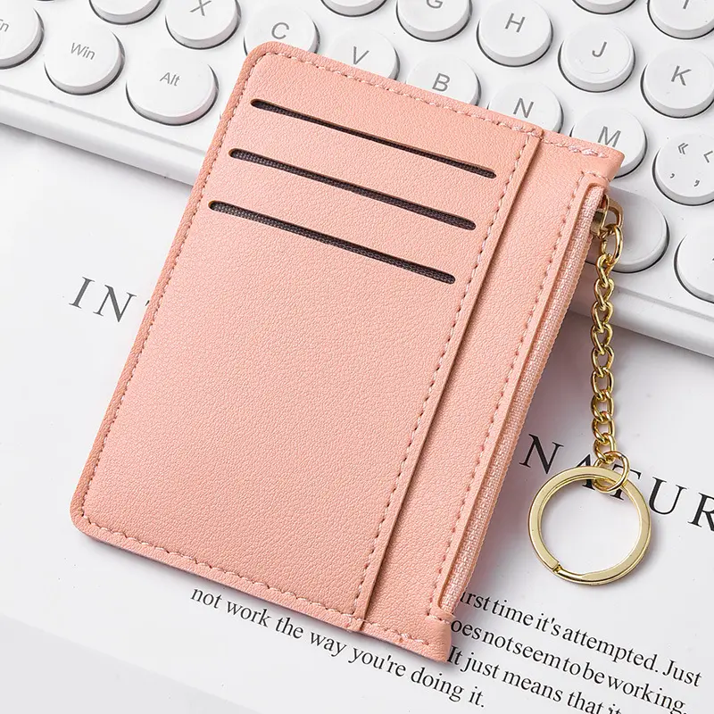 Ultra-Thin Compact Card Holder for Women with Zipper Coin Pocket and Multiple Card Slots
