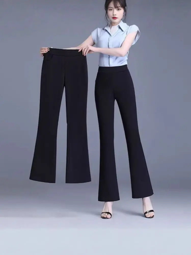 Women's Nine-Point Micro Flare Pants, High Waist, Stretch, 2025