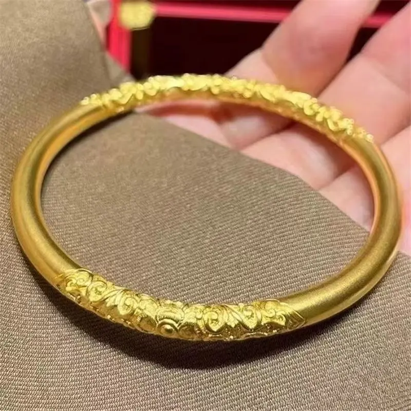 Vietnam kum altın 5mm antik miras bilekliği kadın buzlu düz halka katı alaşımlı altın kaplama bileklik tedarik toptan