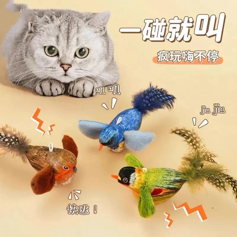 Cat Teaser Wand with Simulated Bird and Sound