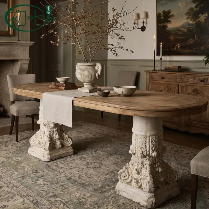 American Country Style Embossed Dining Table for Living Room and Hotel