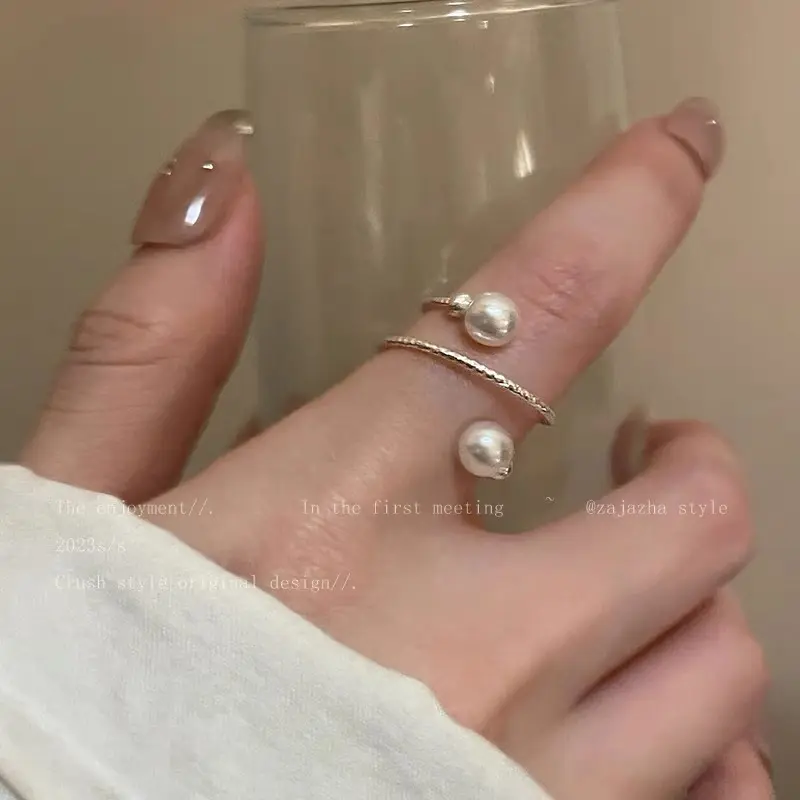 Damen-Verstellbarer Ring mit Perlensplitter