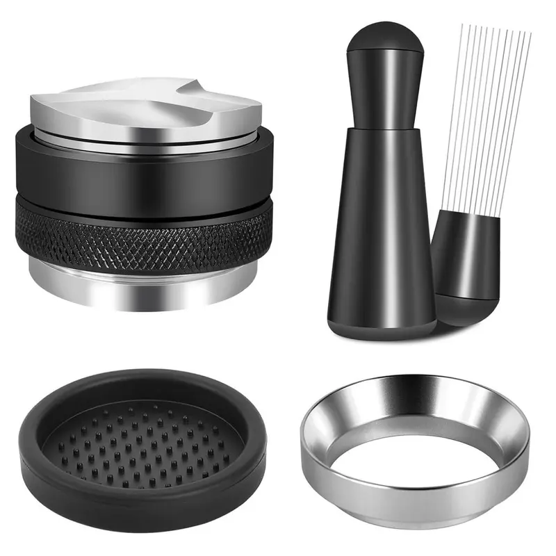 Doppelkopf-Kaffeeverteiler und Tamper-Set, Edelstahl, magnetischer Auffangring