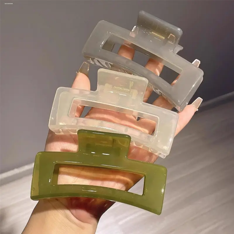 Wholesale factory large transparent square jaw clip summer simple shark clip for back of head with thick hair volume.