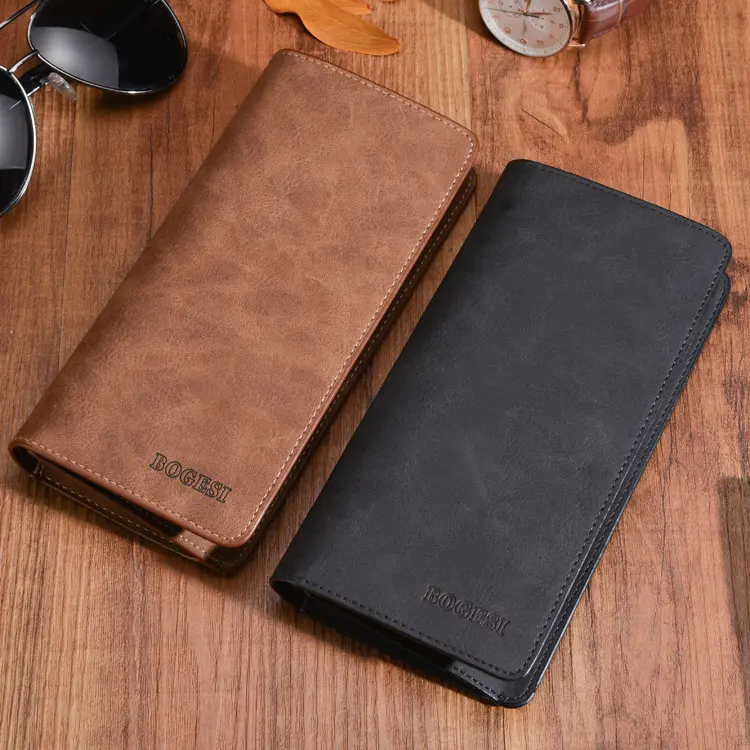 Men's Long PU Leather Wallet with Matte Finish