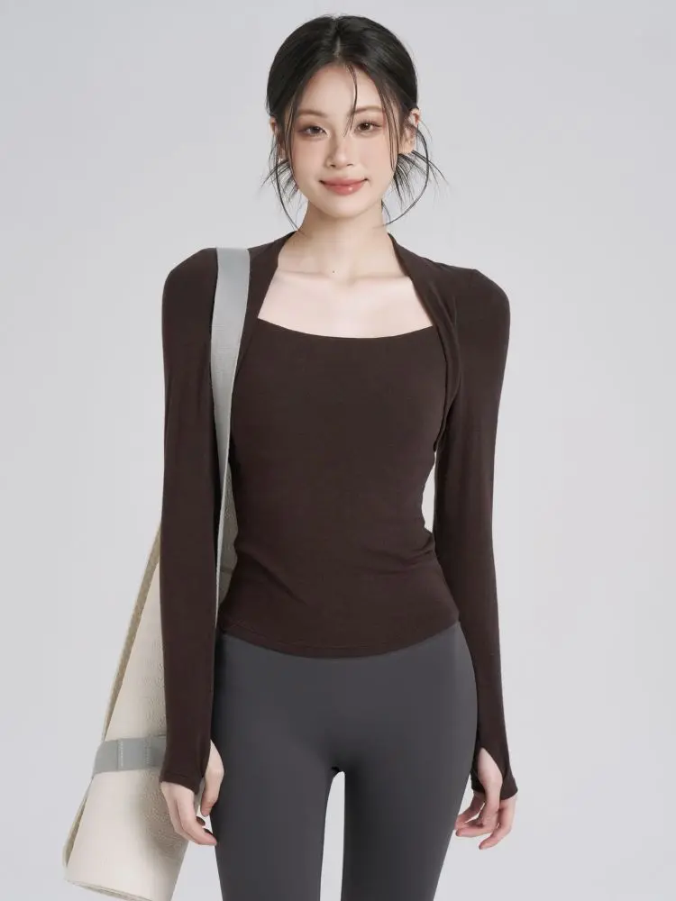 瑜伽服上衣女秋款弹力紧身显瘦运动速干T恤外穿跑步训练健身长袖