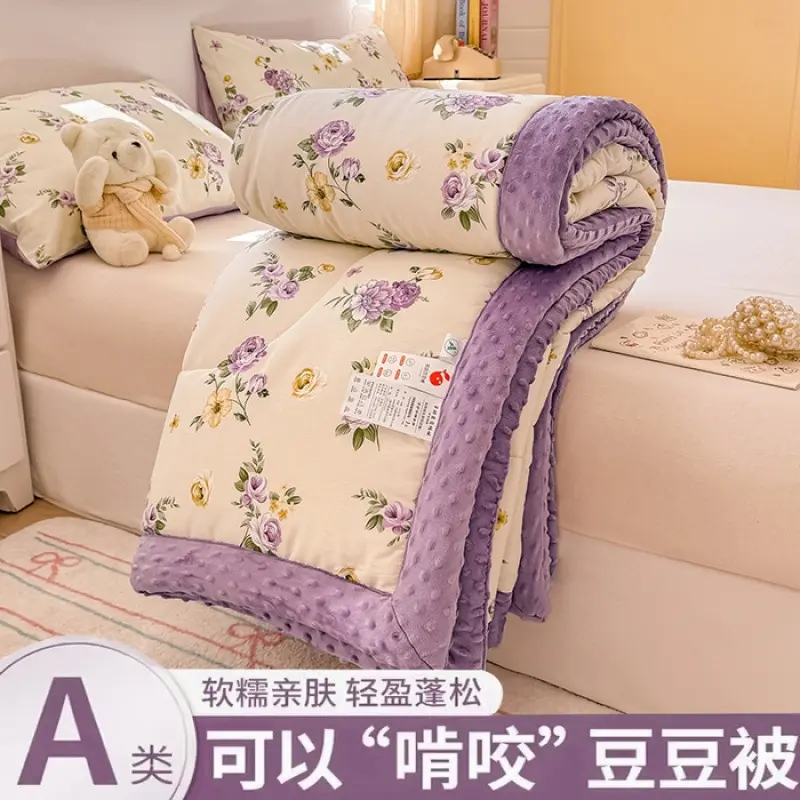 Pure Cotton Bean Velvet Quilt, Spring Autumn Single and Double Bed