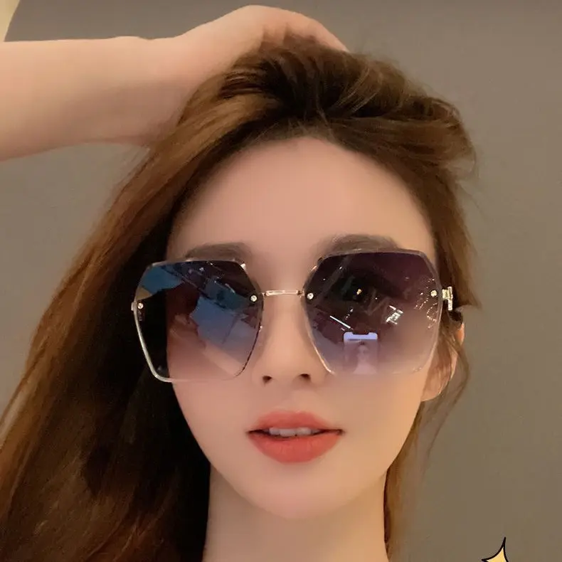 Women's Large Face Gradient Sunglasses, UV Protection, Rimless