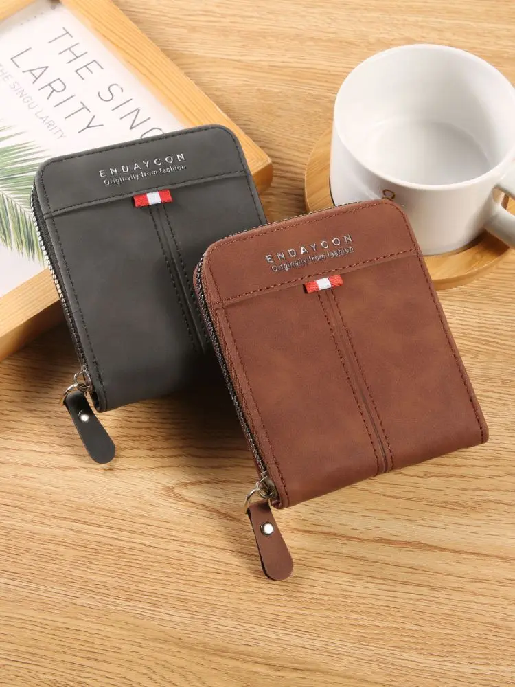 ENDAYCON Men's Short Horizontal Wallet with Zipper Coin Pocket