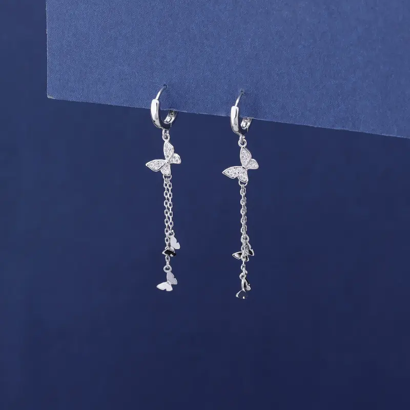 S925-Silber Schmetterling Quasten Ohrringe Damen