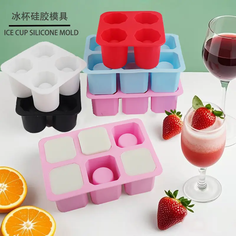 Vierlöchrige Eiswürfelform aus Silikon, zylindrische Eiswürfelform für Wasserglas, Cola-Eiswürfel, Whisky-Eiswürfelform, Topf-Schleifwerkzeug