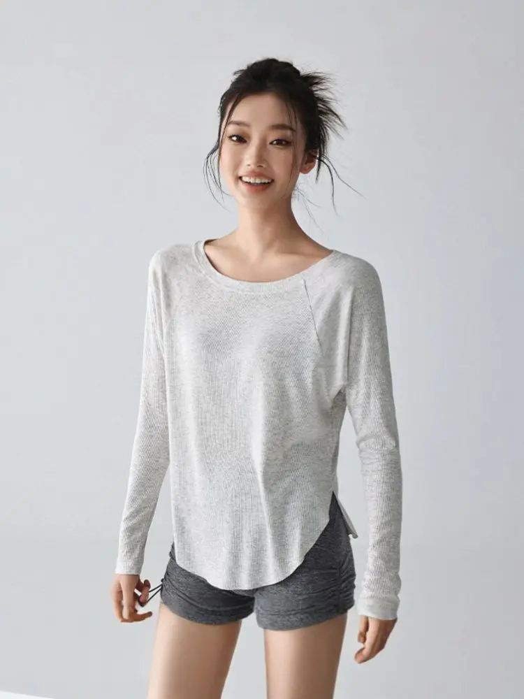 慵懒感瑜伽长袖性感宽松圆领打底衫休闲运动舞蹈瑜伽服速干T恤女