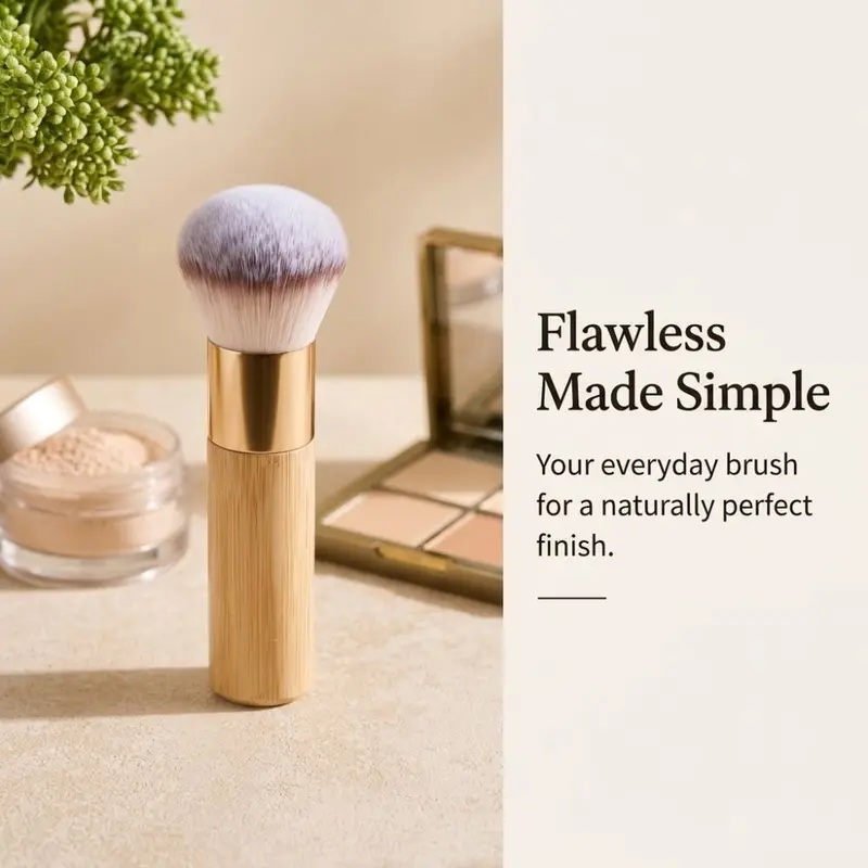 Double-Ended Blush Brush with Bamboo Handle and Large Soft-Bristle Powder Brush