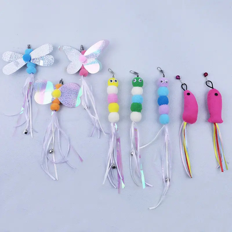 Cat Wand Replacement Heads, Butterfly and Mouse with Feathers