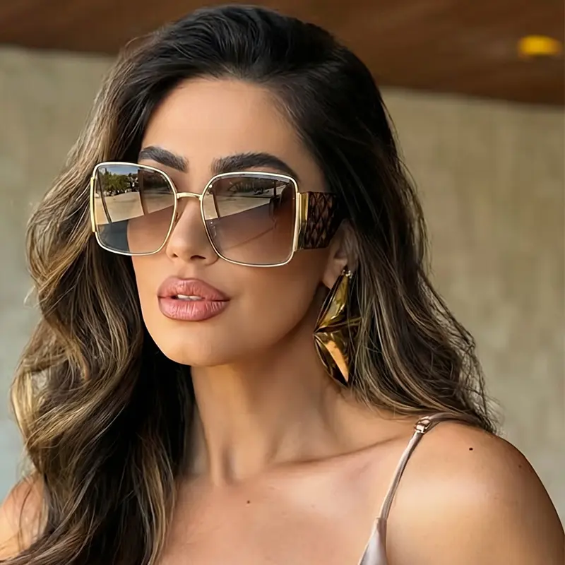Retro Square Large Frame Sunglasses for Women, Slimming Fit for Big Faces