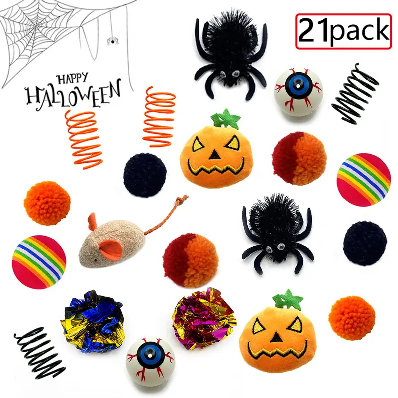 Halloween Spider-Shaped Interactive Cat Toy Set