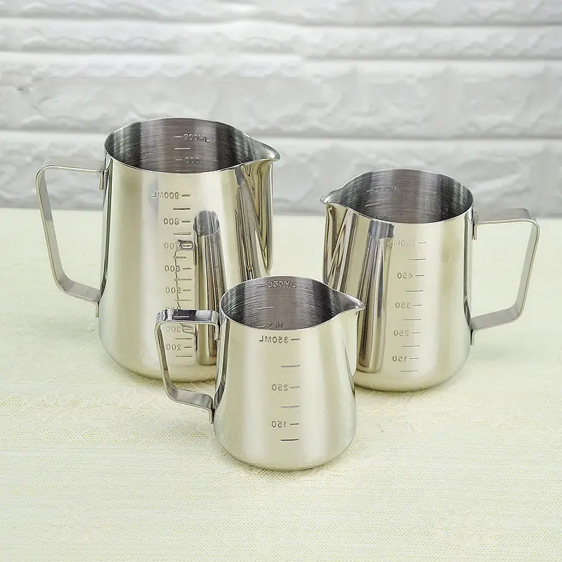 Stainless Steel Latte Art Pitcher, Pointed Spout, Lidless, Thickened