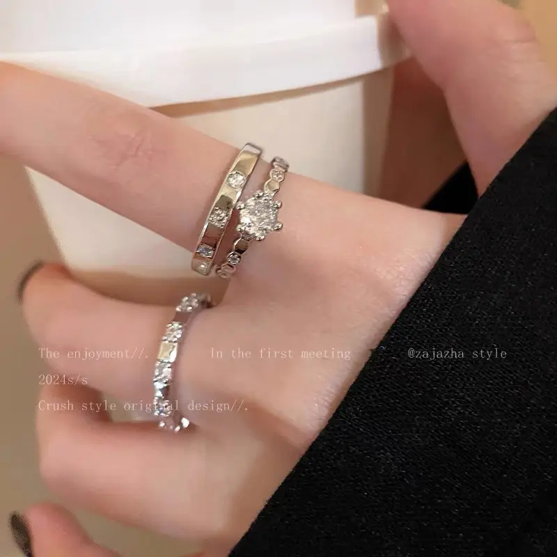 Zircon adjustable open ring, minimalist design