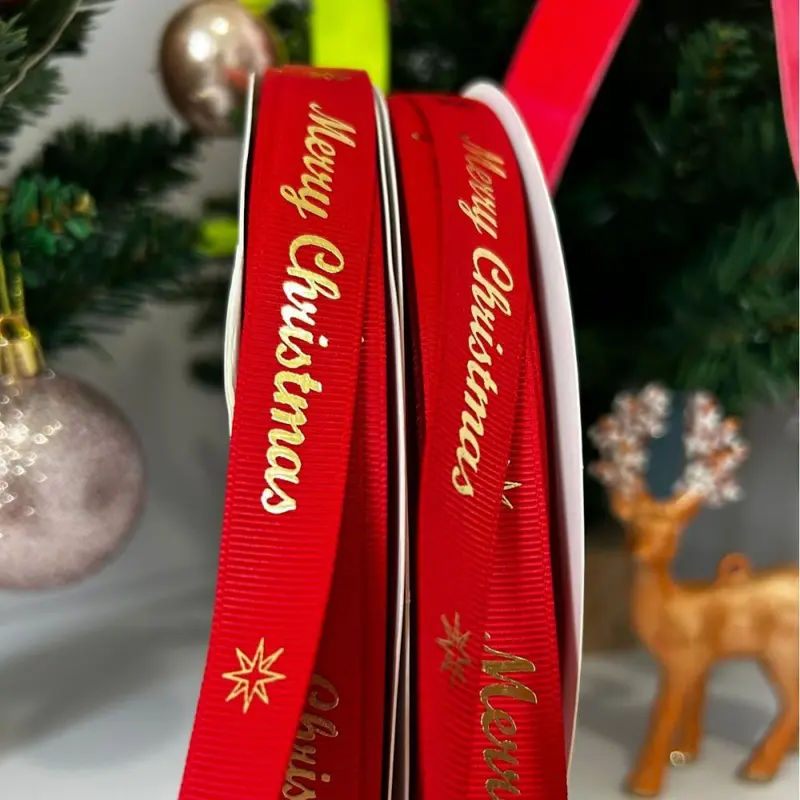 Custom Logo Printed Decorative Ribbon, Birthday Cake and Gift Box, Gold Hot Stamping