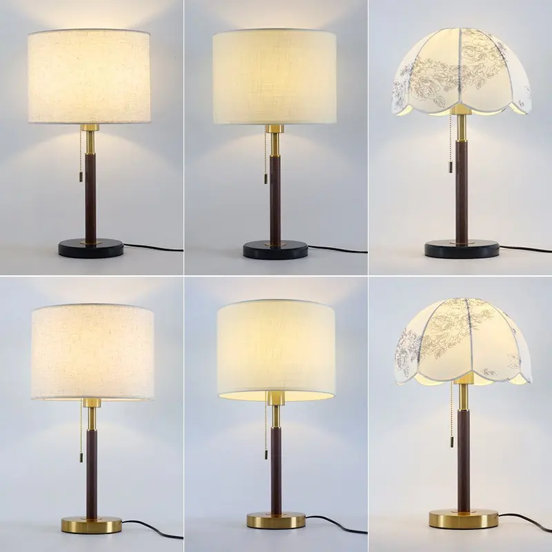 Retro Hotel Table Lamp, Fabric Shade, Bedside Lamp with Switch