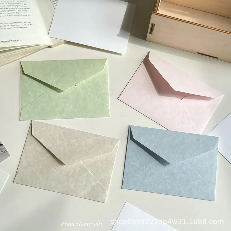 Macaron Color Lamb Leather Pattern Envelope and Greeting Card Set, Holiday Gift