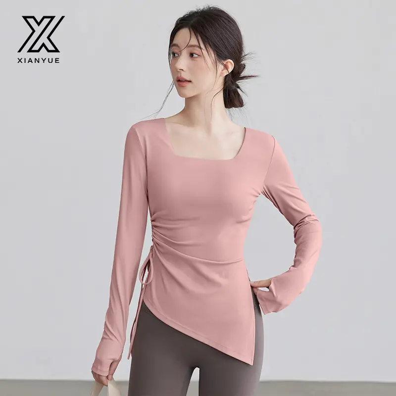 Kadın sonbahar yoga üstü, slim fit uzun kollu koşu ve pilates antrenman kıyafeti