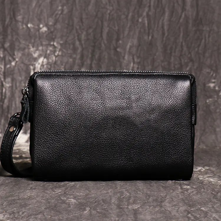 Men's Top-Grain Leather Clutch with Large Capacity Long Wallet Design