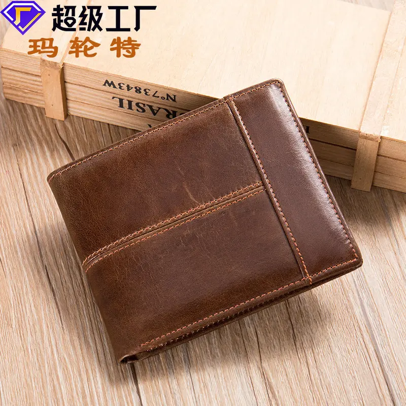 RFID-Protected Genuine Leather Short Wallet with Multiple Card Slots
