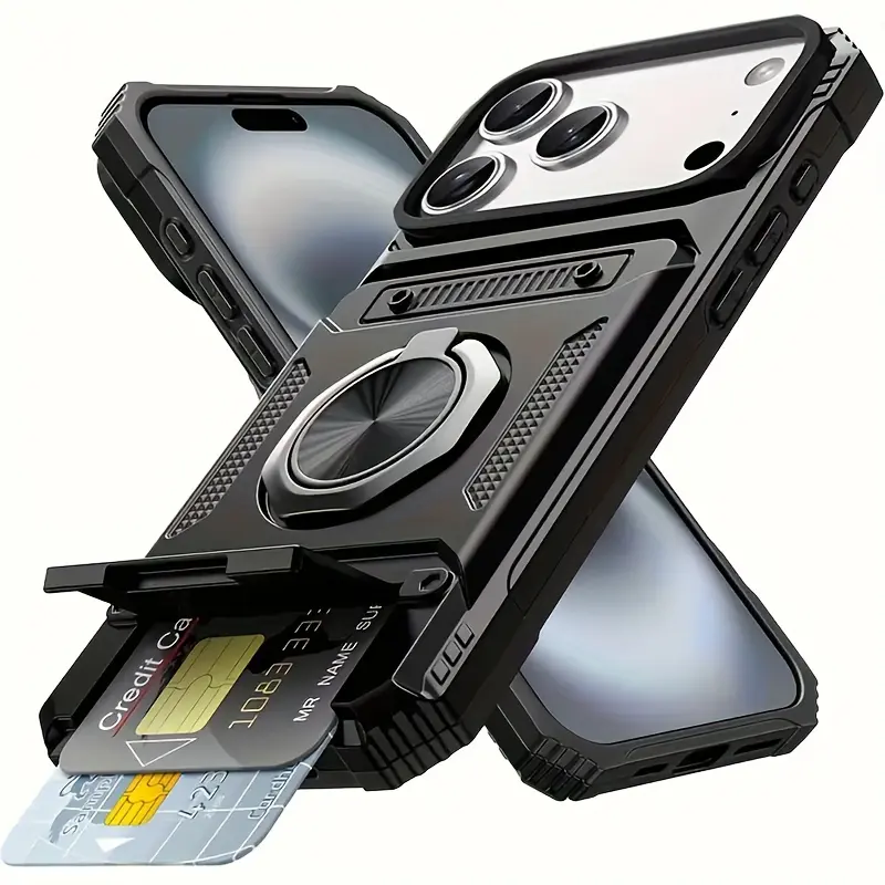 iPhone 17 16 15 14 13 12 Uyumlu 2'si 1 Arada Kartlıklı Standlı Telefon Kılıfı
