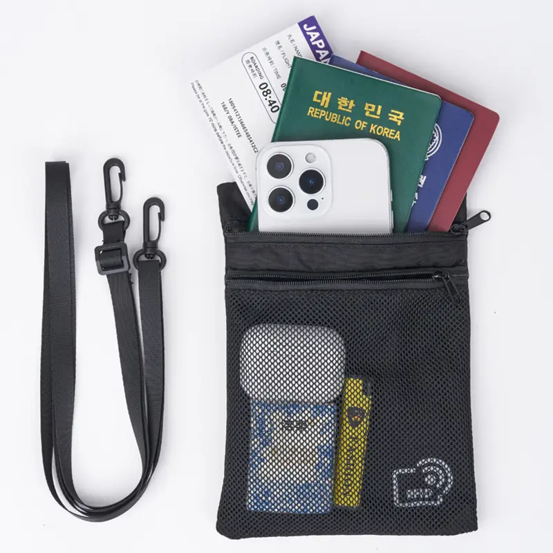 RFID pasaport çantası, boyun askılı, taşınabilir seyahat belge organizer