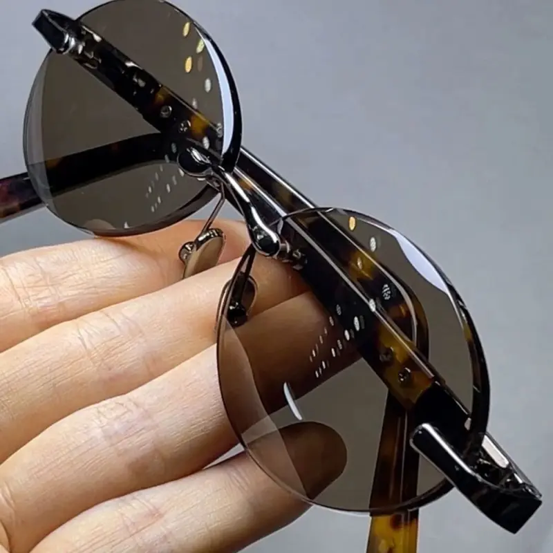 Frameless Round Brown Sunglasses