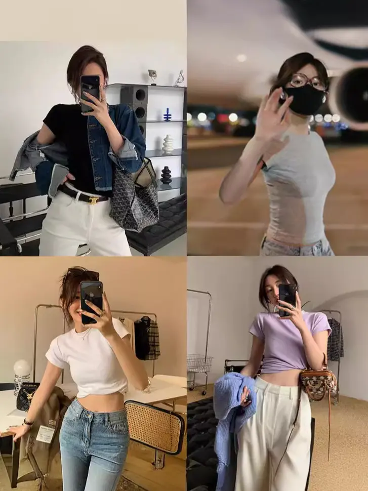 Schmales Kurzarm-T-Shirt für Frauen im Grenzverkehr, koreanischer Stil, neue Außenhandelskollektionen dünne kurze Mode-Oberteile für Frauen, modisch angepasster Großhandel.