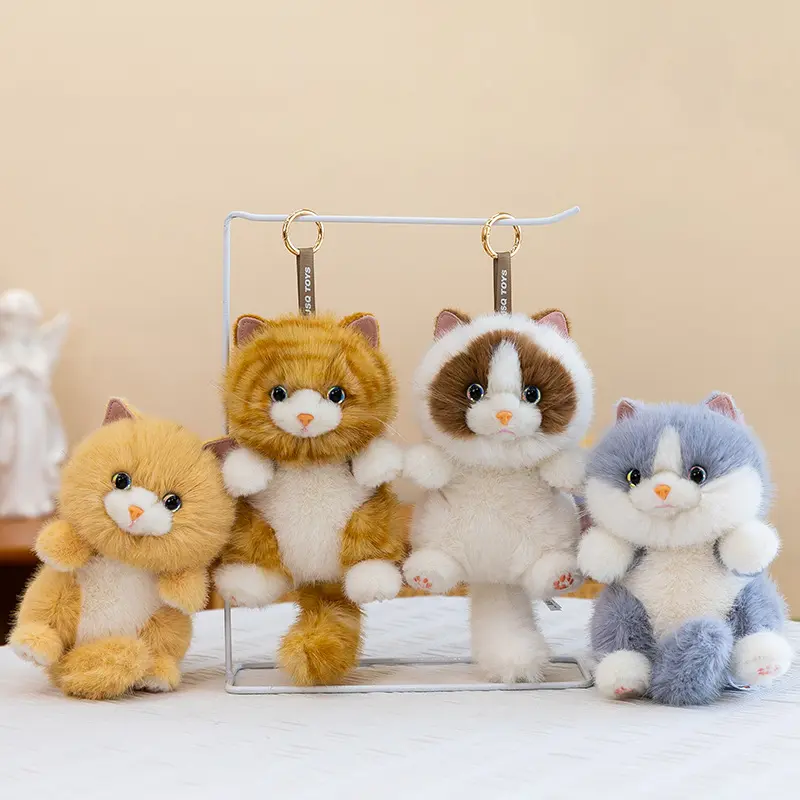 Sevimli üç renkli kedi peluş anahtarlık, Ragdoll kedi çanta askı süsü