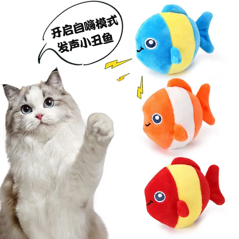 Catnip Fish Cat Toy with Squeaker and Teaser Wand