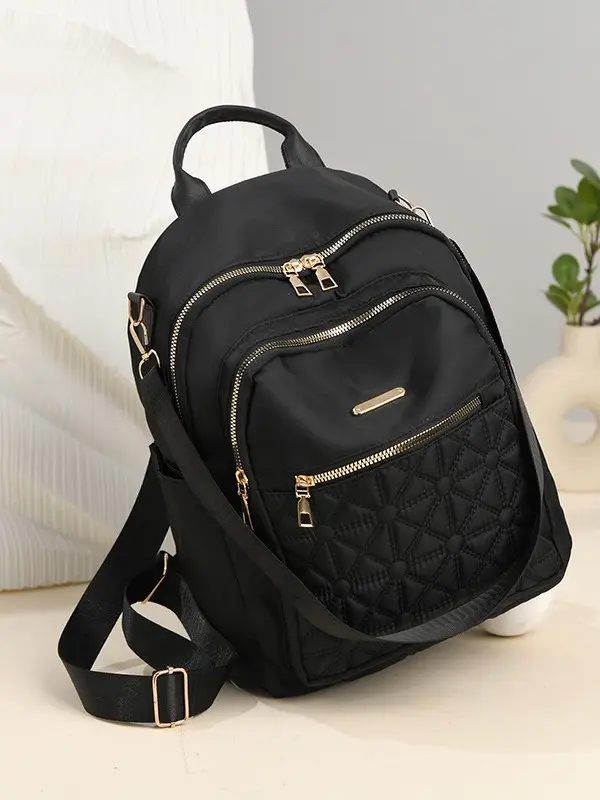 Women's Nylon Backpack, Large Capacity Embroidered Travel Backpack