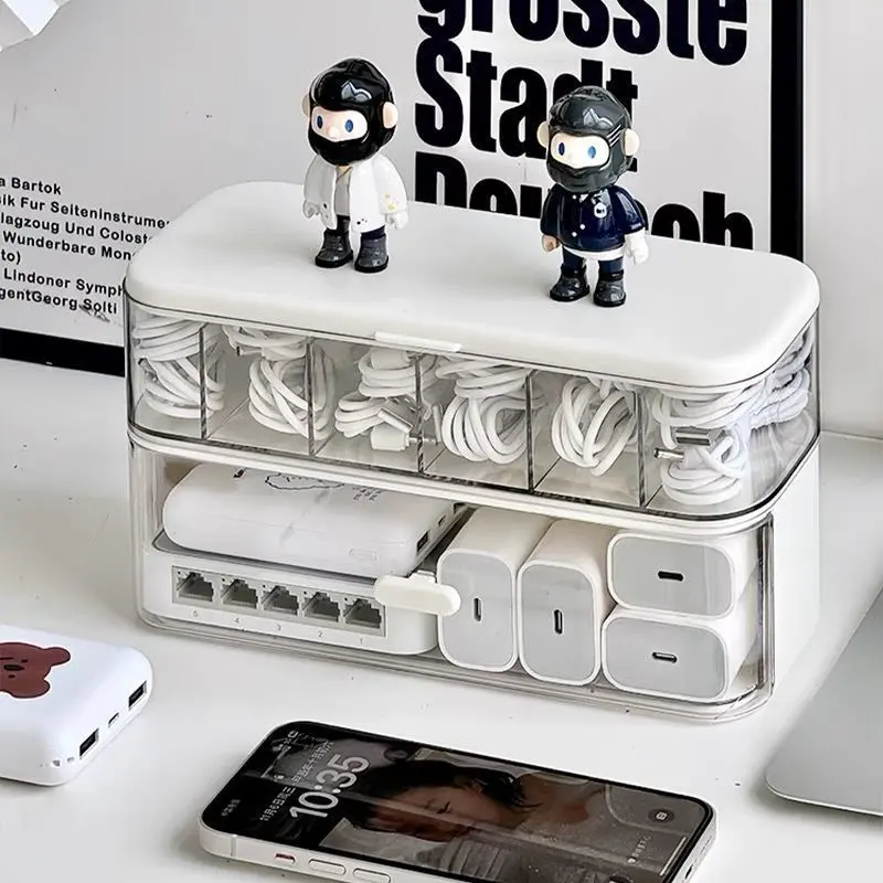 Desktop double-layer cable storage organizer box