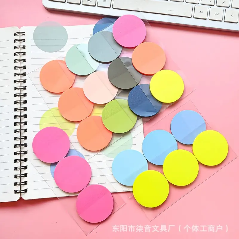 Transparent Round Index Sticky Notes, Fluorescent, Reusable