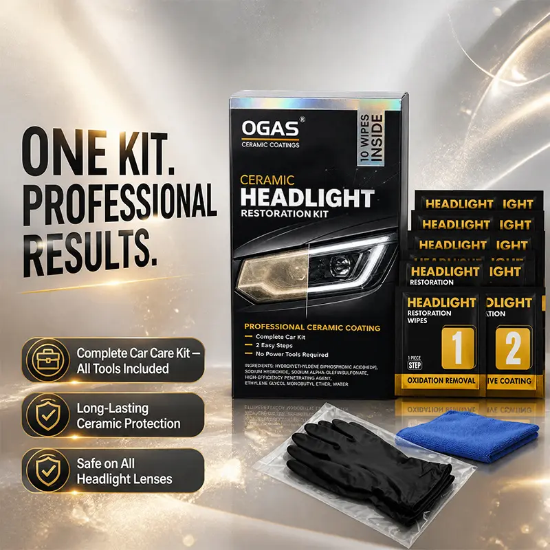 OGAS Ceramic Headlight Restoration Kit with Yellowing Removal Wipes
