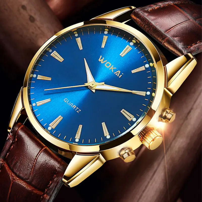 Wokai men's quartz watch, leather strap, sports