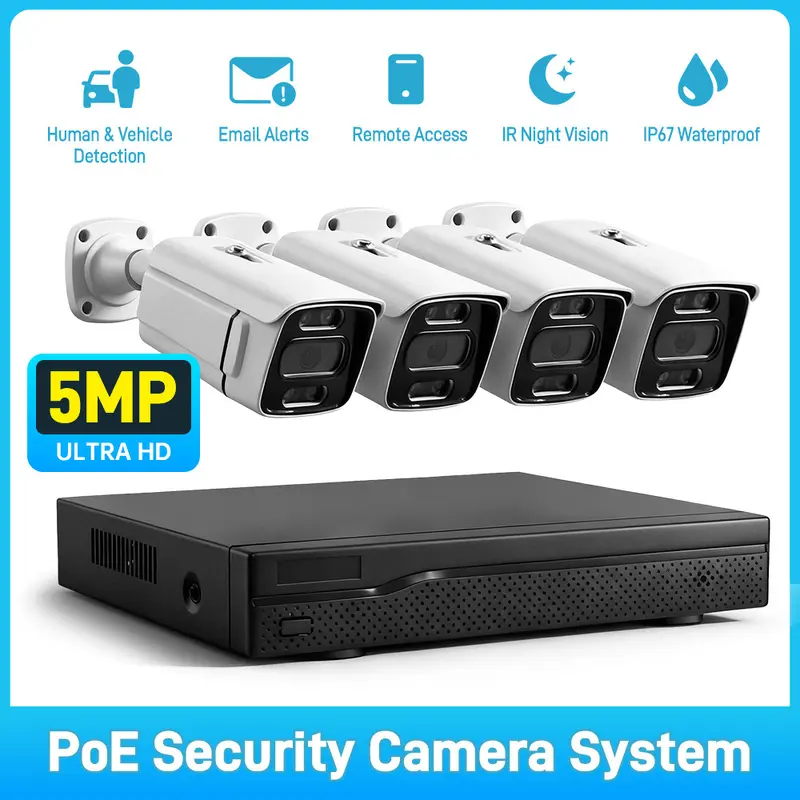 4- oder 8-Kanal-NVR-Festplattenrecorder, 5MP/8MP POE-Kameras