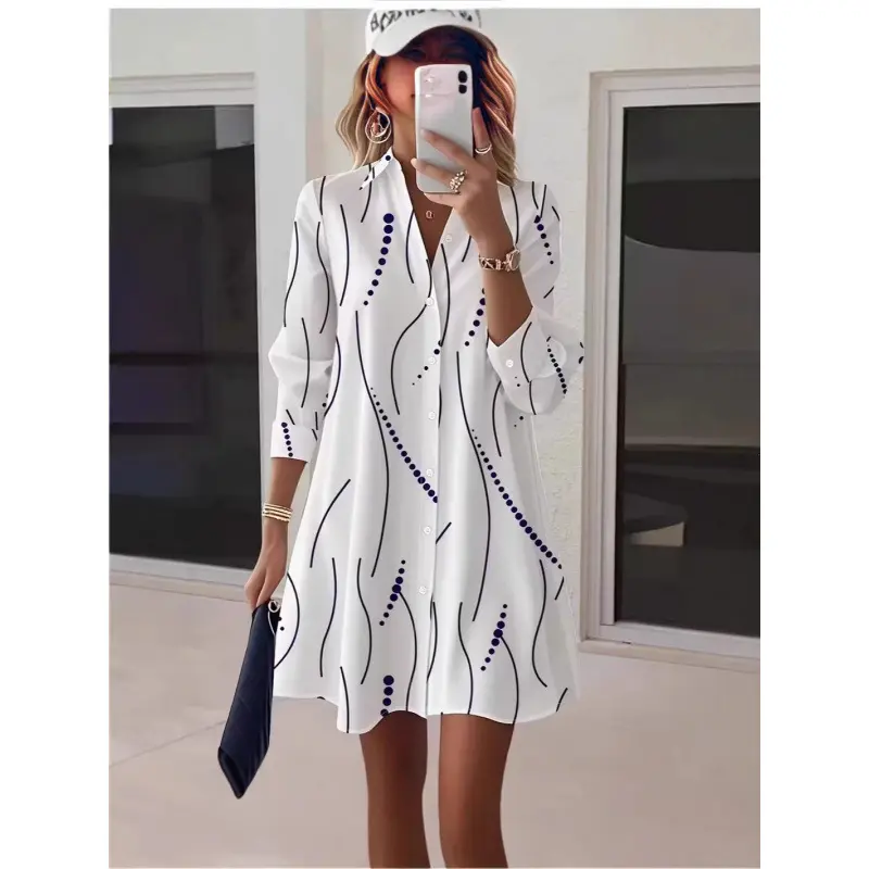 Women's Printed Shirt and Elegant Polka Dot Dress, Spring Autumn