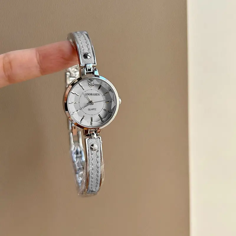 Gubosen Armband-Damenuhr mit rosa Lederarmband