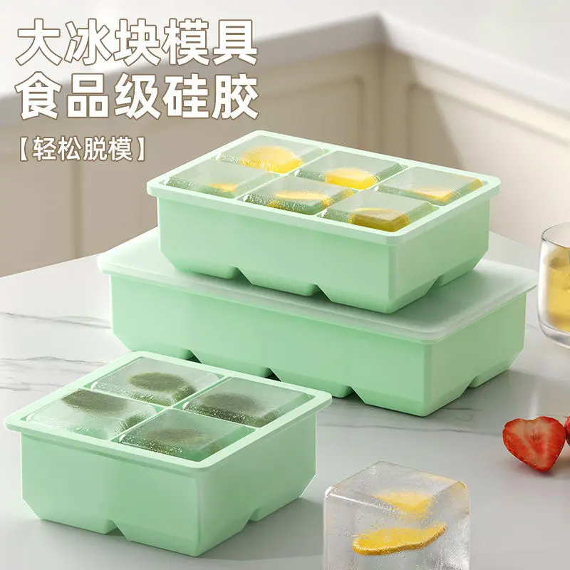Large Ice Cube Molds Ice Tray Ice Maker Box Soft Silicone Big Size Frozen Square Ice Household Food Grade Large Molds High Capacity