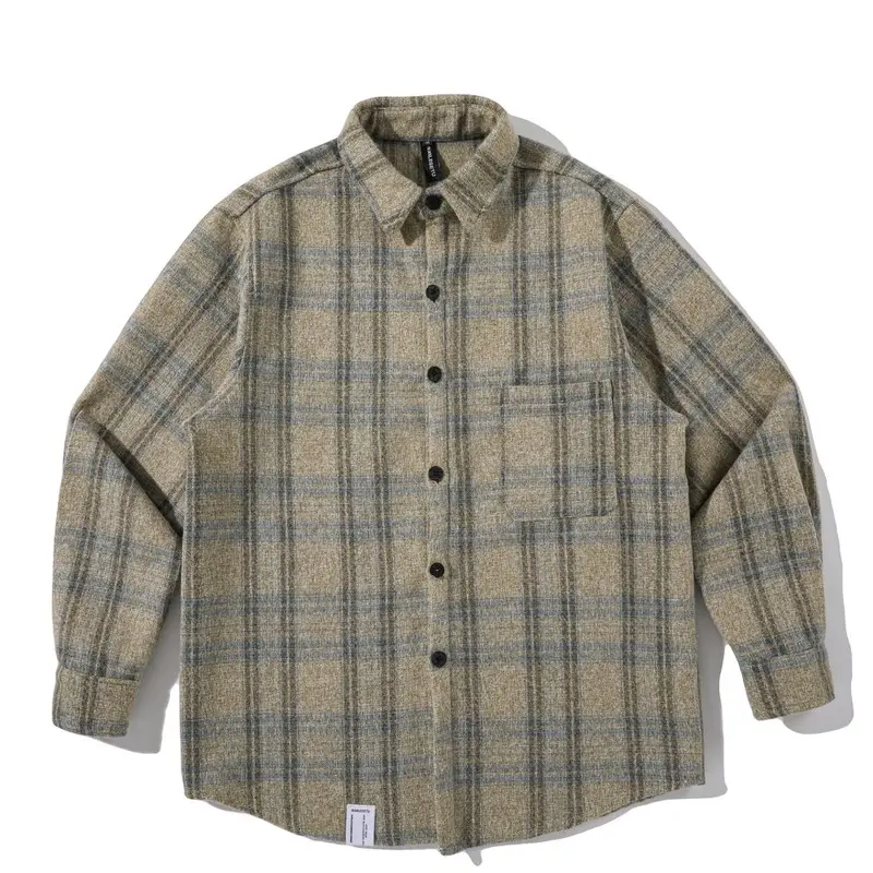 Herren-Karohemd im japanischen Retro-Stil, locker geschnitten, geraut