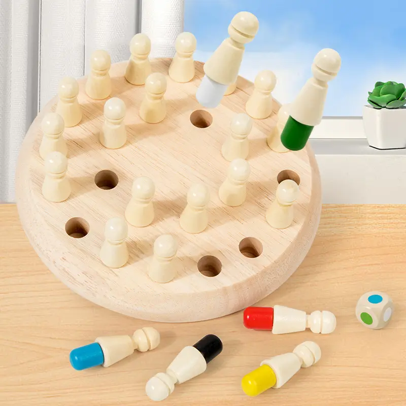 Wooden Color Memory Chess Game, Cognitive Board Game for Babies